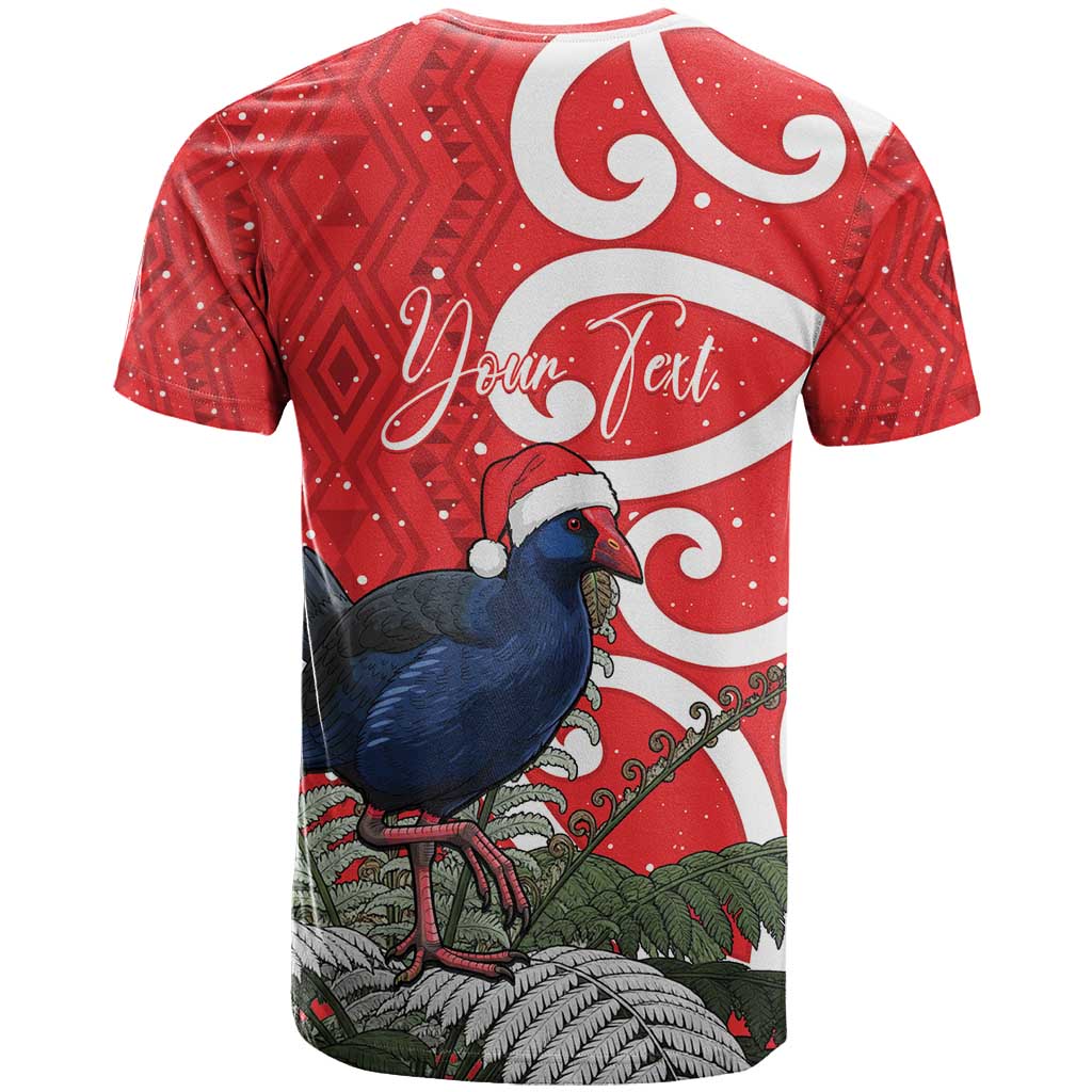 Personalized New Zealand Pukeko Christmas T Shirt Meri Kirihimete Taniko Ponga Koru Red - Polynesian Pride