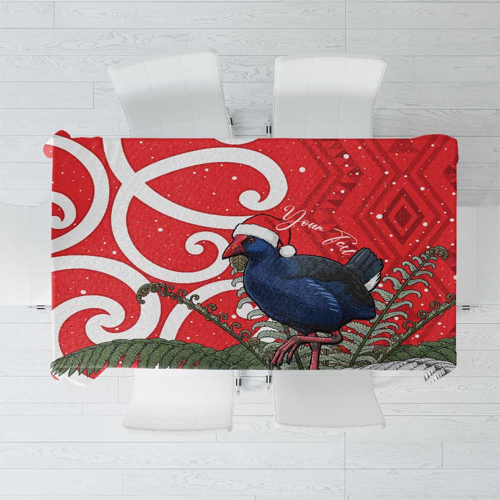 Personalized New Zealand Pukeko Christmas Tablecloth Meri Kirihimete Taniko Ponga Koru Red - Polynesian Pride