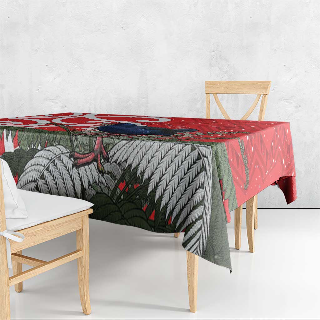 Personalized New Zealand Pukeko Christmas Tablecloth Meri Kirihimete Taniko Ponga Koru Red - Polynesian Pride