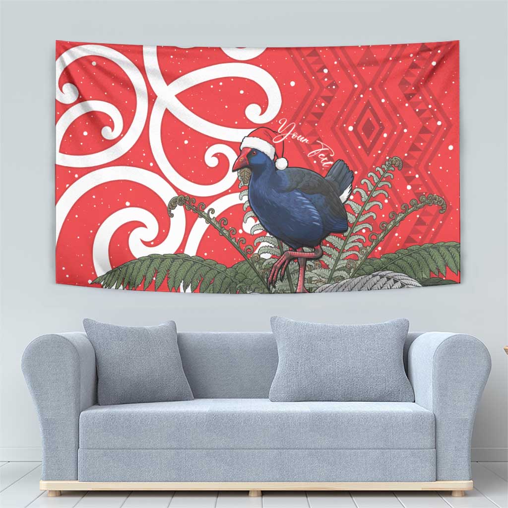 Personalized New Zealand Pukeko Christmas Tapestry Meri Kirihimete Taniko Ponga Koru Red - Polynesian Pride