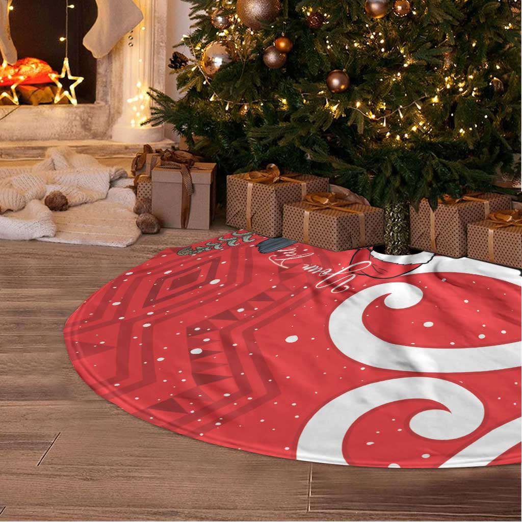 Personalized New Zealand Pukeko Christmas Tree Skirt Meri Kirihimete Taniko Ponga Koru Red - Polynesian Pride