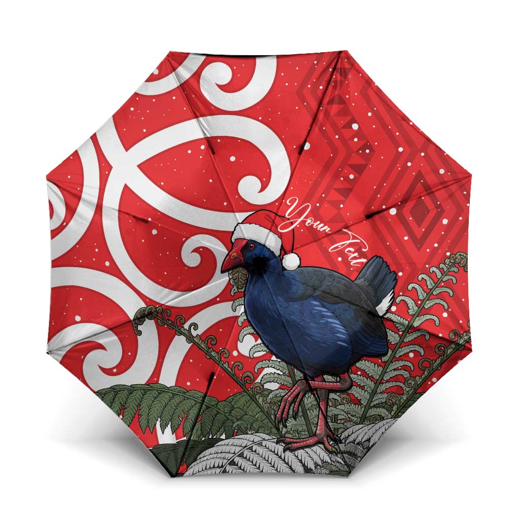 Personalized New Zealand Pukeko Christmas Umbrella Meri Kirihimete Taniko Ponga Koru Red - Polynesian Pride