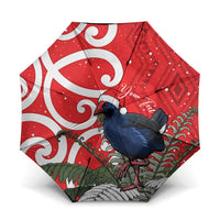 Personalized New Zealand Pukeko Christmas Umbrella Meri Kirihimete Taniko Ponga Koru Red - Polynesian Pride