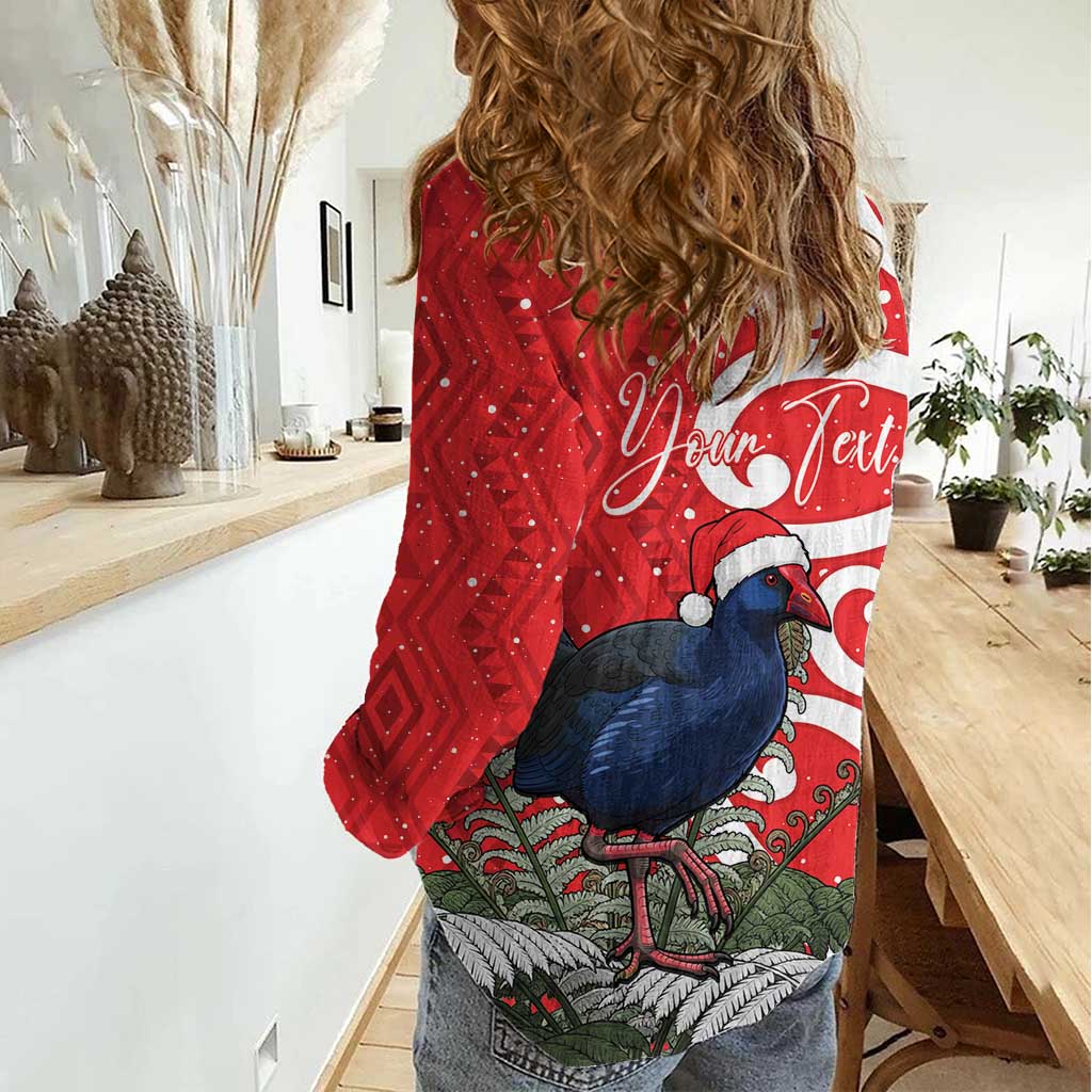Personalized New Zealand Pukeko Christmas Women Casual Shirt Meri Kirihimete Taniko Ponga Koru Red - Polynesian Pride