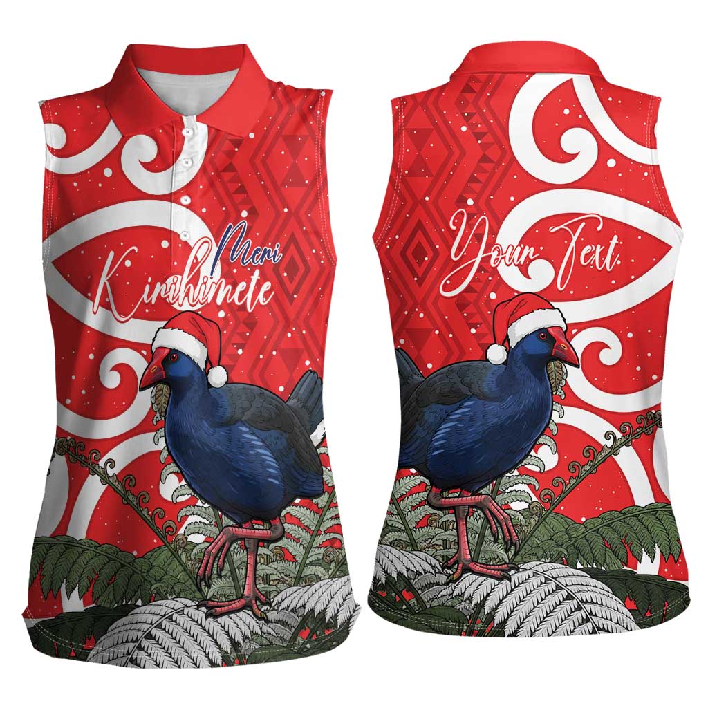 Personalized New Zealand Pukeko Christmas Women Sleeveless Polo Shirt Meri Kirihimete Taniko Ponga Koru Red - Polynesian Pride