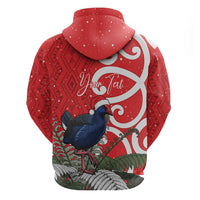 Personalized New Zealand Pukeko Christmas Zip Hoodie Meri Kirihimete Taniko Ponga Koru Red - Polynesian Pride