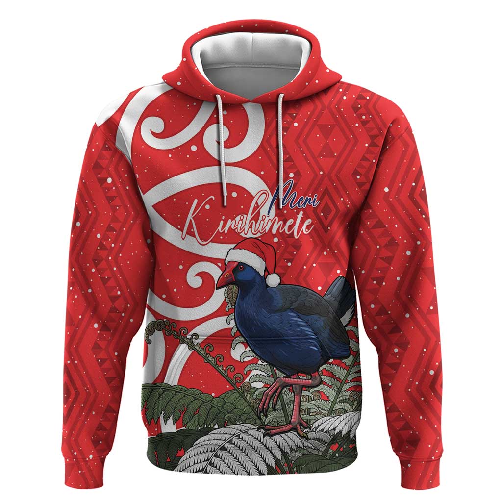 Personalized New Zealand Pukeko Christmas Zip Hoodie Meri Kirihimete Taniko Ponga Koru Red - Polynesian Pride