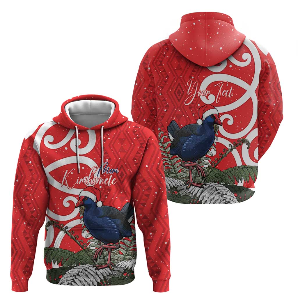 Personalized New Zealand Pukeko Christmas Zip Hoodie Meri Kirihimete Taniko Ponga Koru Red - Polynesian Pride