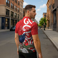 Personalized New Zealand Pukeko Christmas Zipper Polo Shirt Meri Kirihimete Taniko Ponga Koru Red - Polynesian Pride