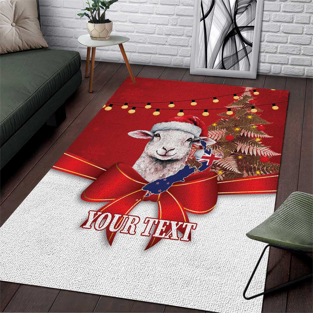 Personalized New Zealand Sheep Christmas Area Rug Hipi Meri Kirihimete Silver Fern Xmas Tree - Polynesian Pride