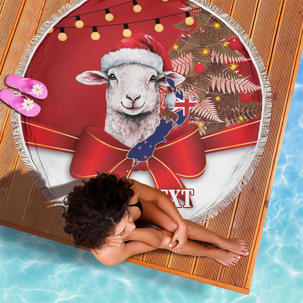 Personalized New Zealand Sheep Christmas Beach Blanket Hipi Meri Kirihimete Silver Fern Xmas Tree - Polynesian Pride