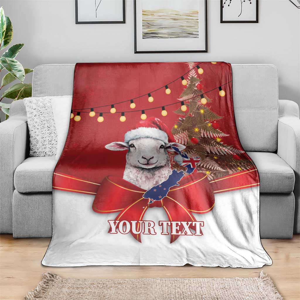 Personalized New Zealand Sheep Christmas Blanket Hipi Meri Kirihimete Silver Fern Xmas Tree - Polynesian Pride