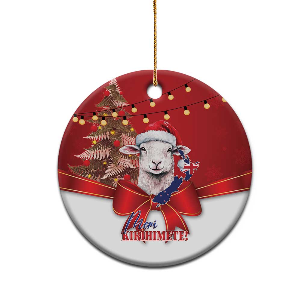 Personalized New Zealand Sheep Christmas Ceramic Ornament Hipi Meri Kirihimete Silver Fern Xmas Tree - Polynesian Pride