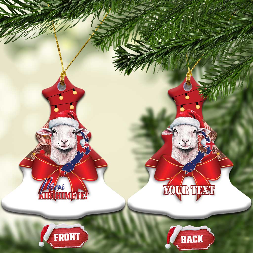 Personalized New Zealand Sheep Christmas Ceramic Ornament Hipi Meri Kirihimete Silver Fern Xmas Tree - Polynesian Pride