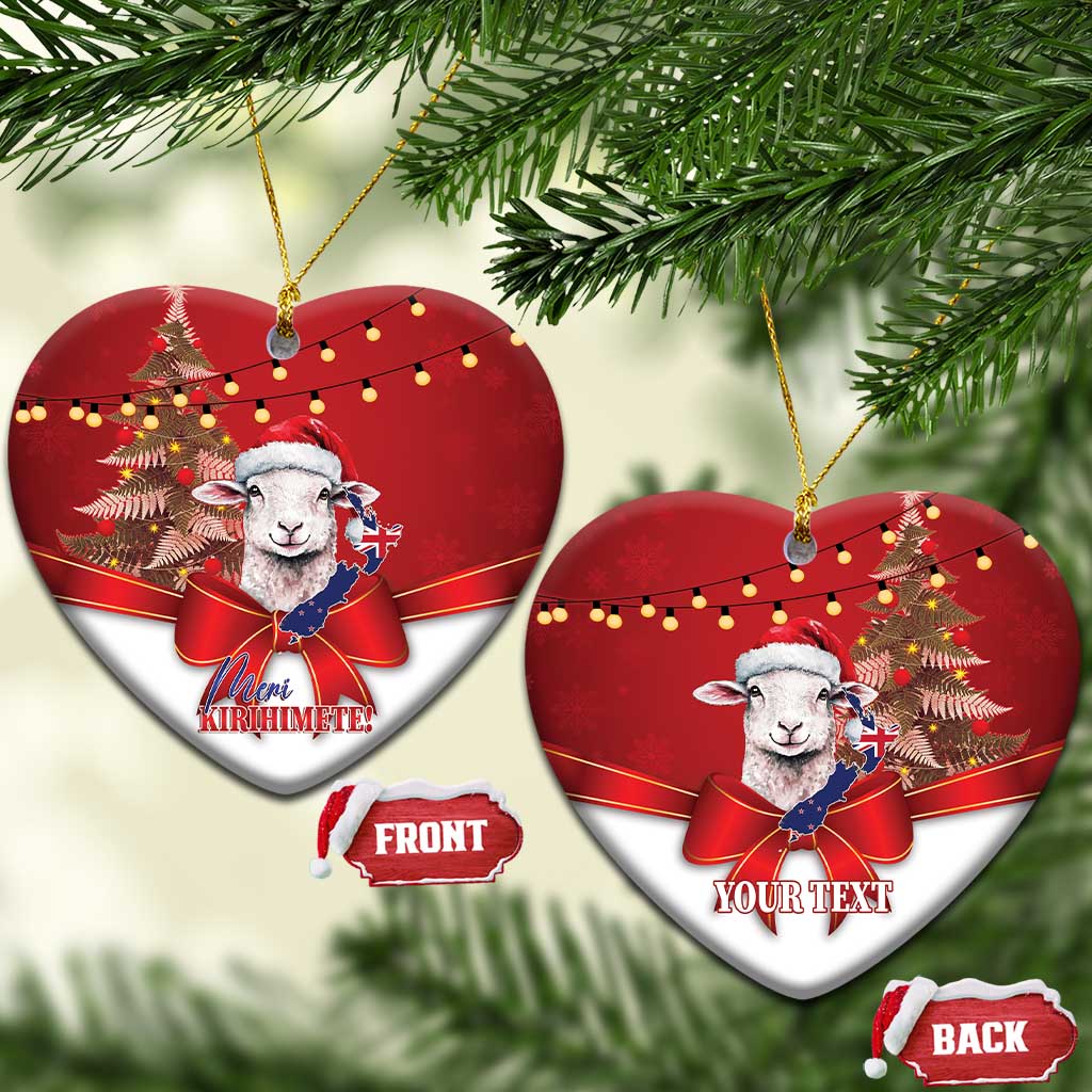 Personalized New Zealand Sheep Christmas Ceramic Ornament Hipi Meri Kirihimete Silver Fern Xmas Tree - Polynesian Pride