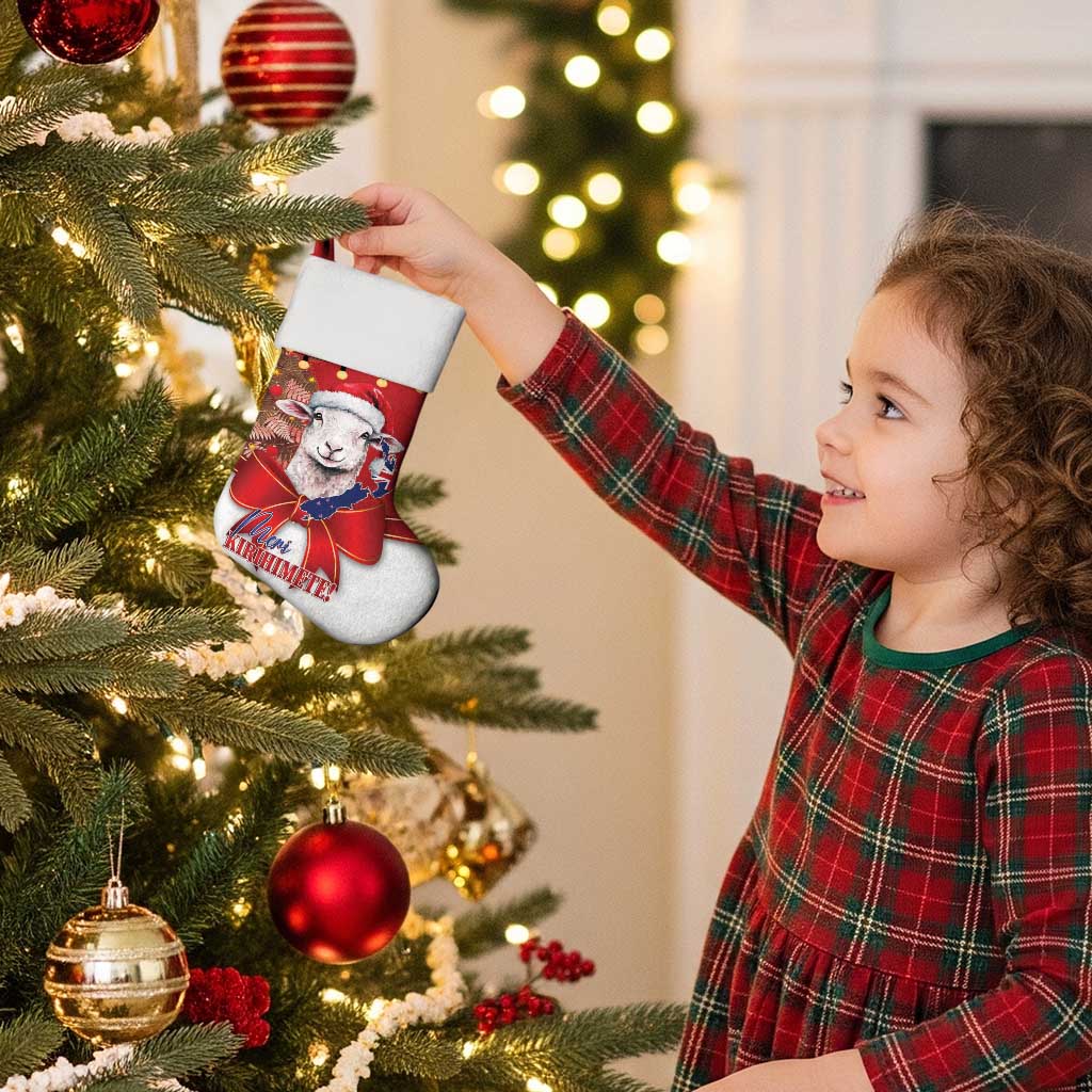 Personalized New Zealand Sheep Christmas Stocking Hipi Meri Kirihimete Silver Fern Xmas Tree - Polynesian Pride