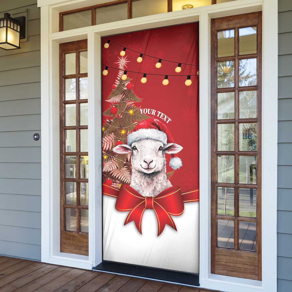 Personalized New Zealand Sheep Christmas Door Cover Hipi Meri Kirihimete Silver Fern Xmas Tree - Polynesian Pride