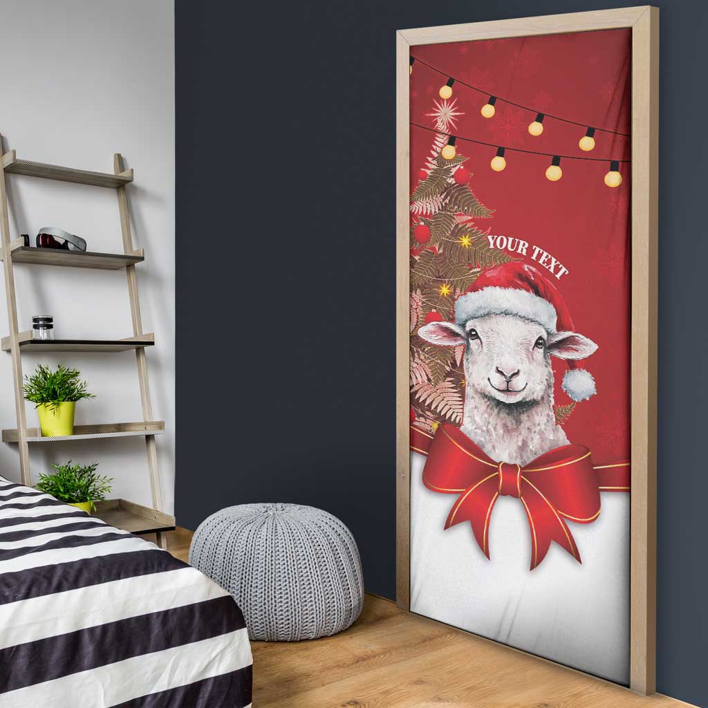 Personalized New Zealand Sheep Christmas Door Cover Hipi Meri Kirihimete Silver Fern Xmas Tree - Polynesian Pride