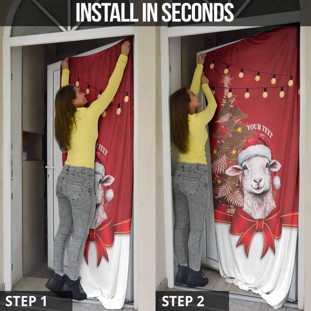 Personalized New Zealand Sheep Christmas Door Cover Hipi Meri Kirihimete Silver Fern Xmas Tree - Polynesian Pride