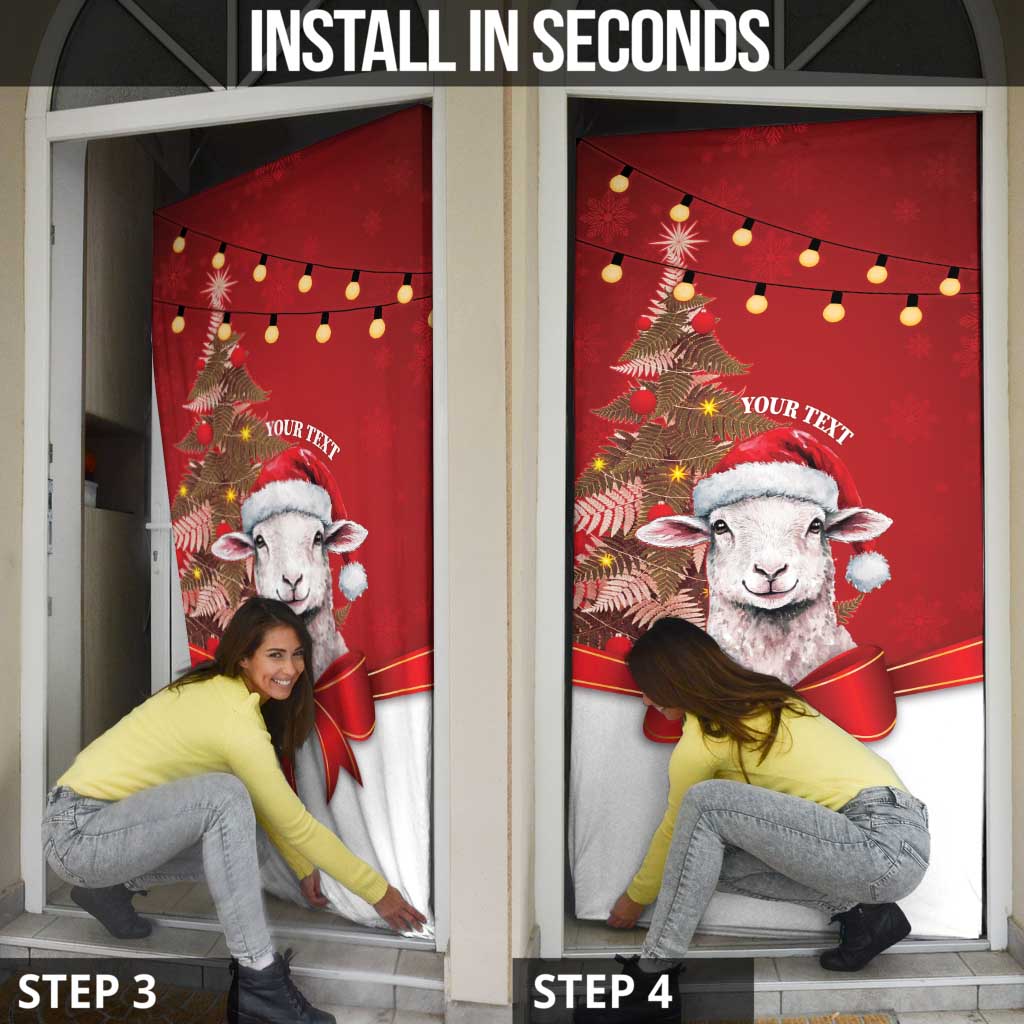 Personalized New Zealand Sheep Christmas Door Cover Hipi Meri Kirihimete Silver Fern Xmas Tree - Polynesian Pride