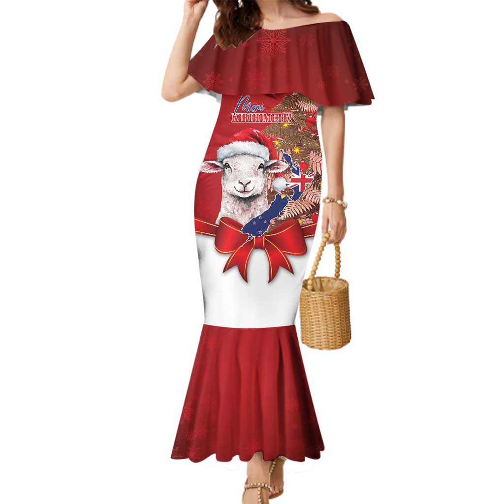 Personalized New Zealand Sheep Christmas Family Matching Mermaid Dress and Hawaiian Shirt Hipi Meri Kirihimete Silver Fern Xmas Tree - Polynesian Pride