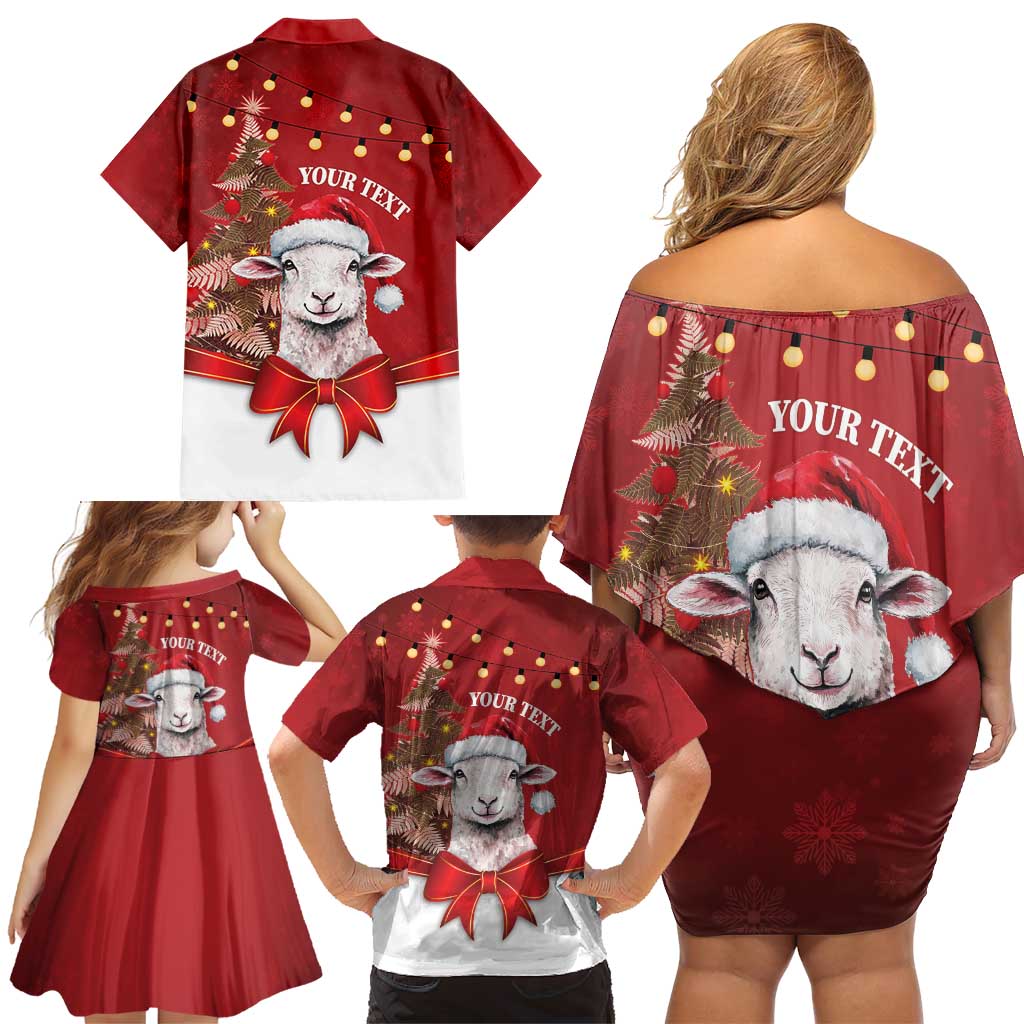 Personalized New Zealand Sheep Christmas Family Matching Off Shoulder Short Dress and Hawaiian Shirt Hipi Meri Kirihimete Silver Fern Xmas Tree - Polynesian Pride