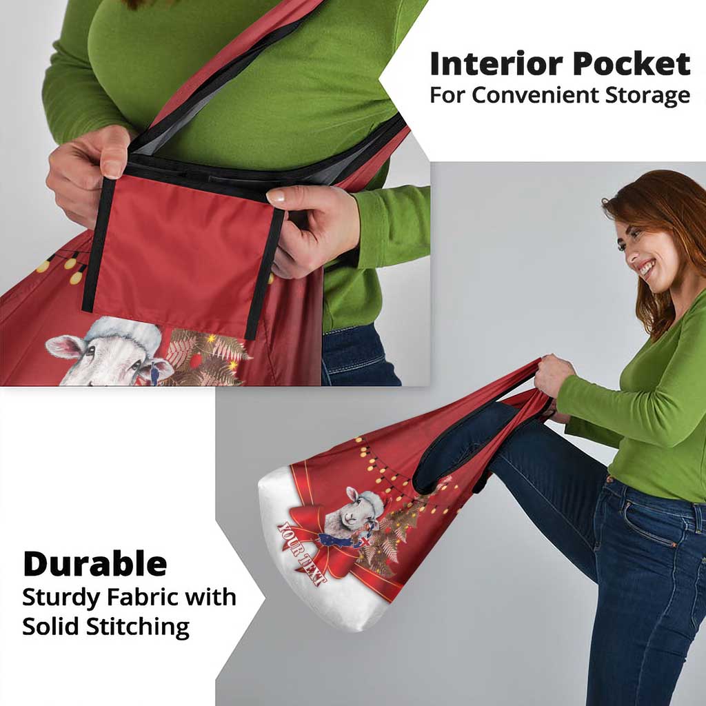 Personalized New Zealand Sheep Christmas Grocery Bag Hipi Meri Kirihimete Silver Fern Xmas Tree - Polynesian Pride