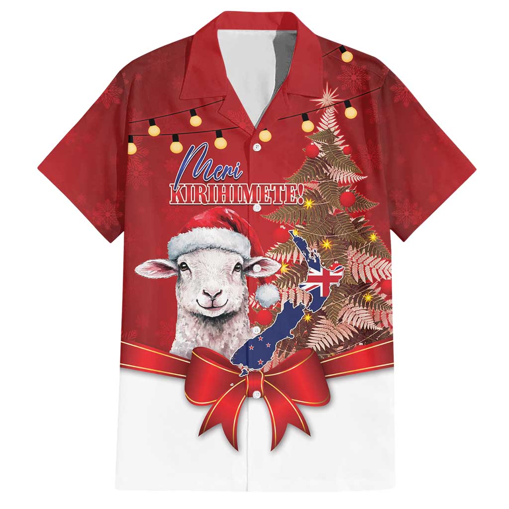 Personalized New Zealand Sheep Christmas Hawaiian Shirt Hipi Meri Kirihimete Silver Fern Xmas Tree - Polynesian Pride