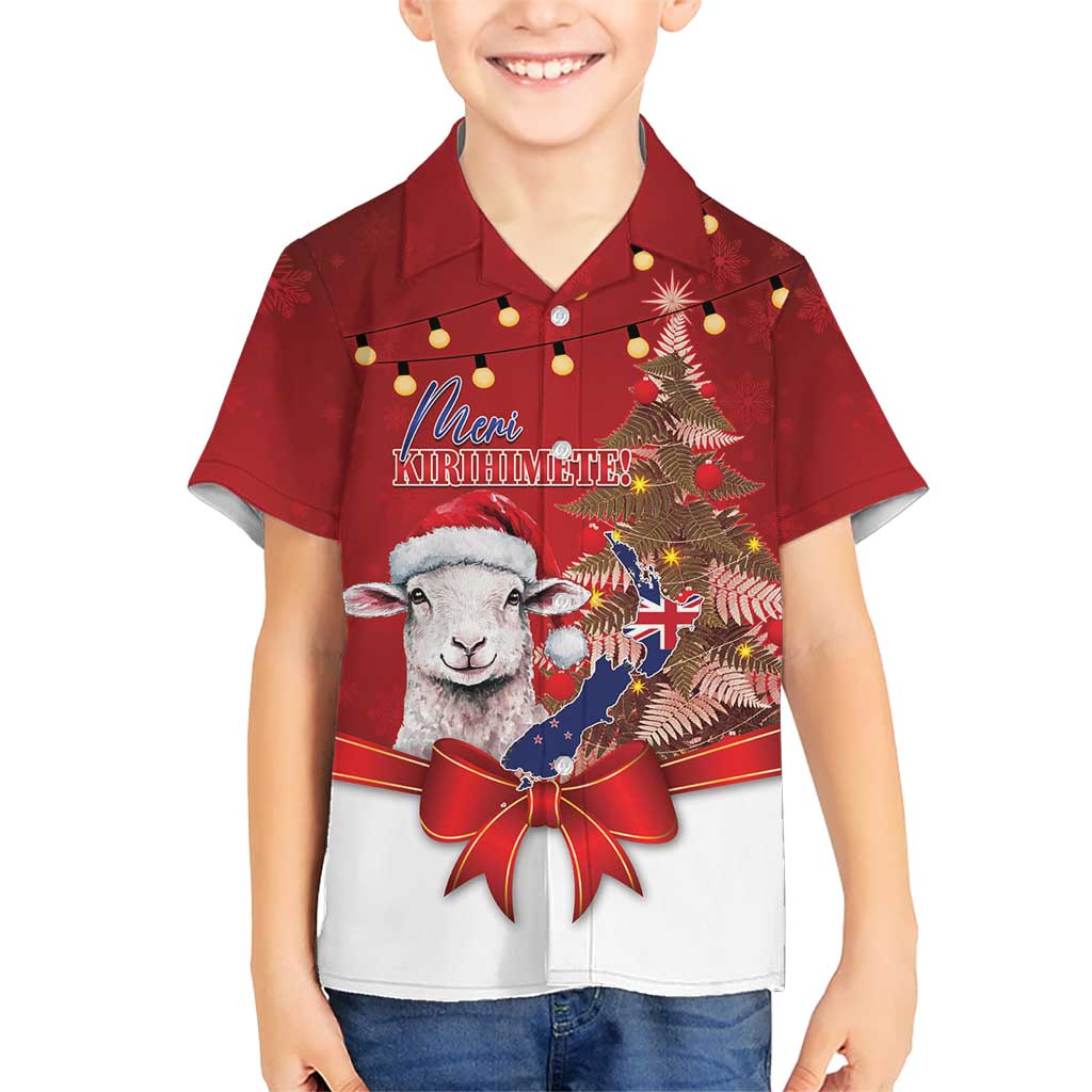 Personalized New Zealand Sheep Christmas Kid Hawaiian Shirt Hipi Meri Kirihimete Silver Fern Xmas Tree - Polynesian Pride