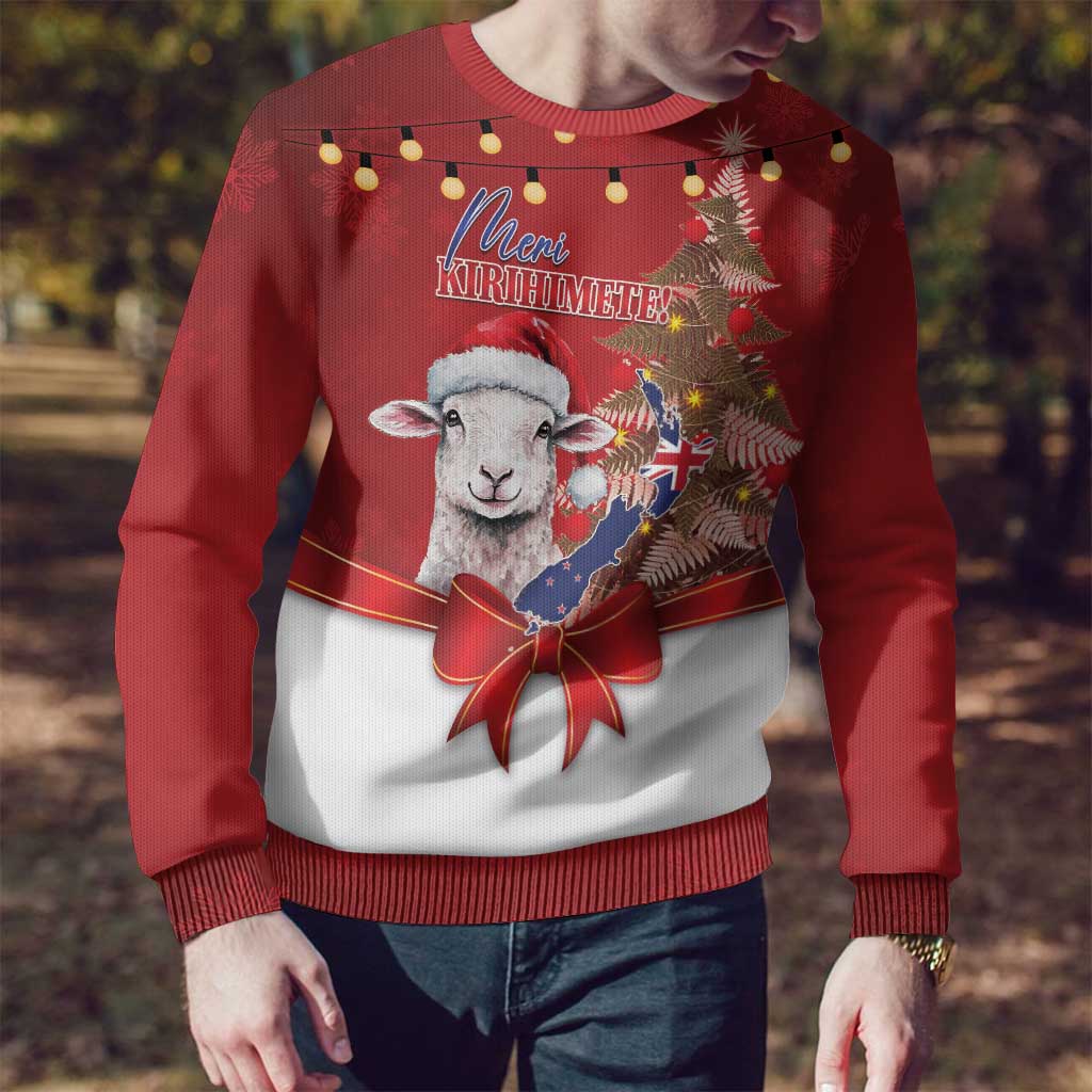 Personalized New Zealand Sheep Christmas Ugly Christmas Sweater Hipi Meri Kirihimete Silver Fern Xmas Tree - Polynesian Pride