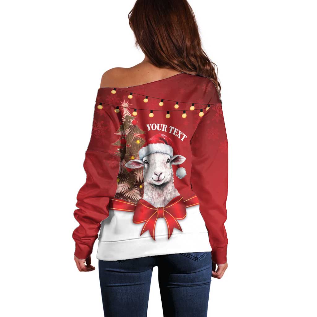 Personalized New Zealand Sheep Christmas Off Shoulder Sweater Hipi Meri Kirihimete Silver Fern Xmas Tree - Polynesian Pride