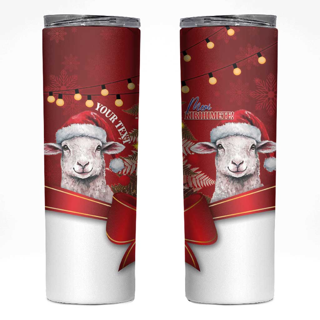 Personalized New Zealand Sheep Christmas Skinny Tumbler Hipi Meri Kirihimete Silver Fern Xmas Tree - Polynesian Pride
