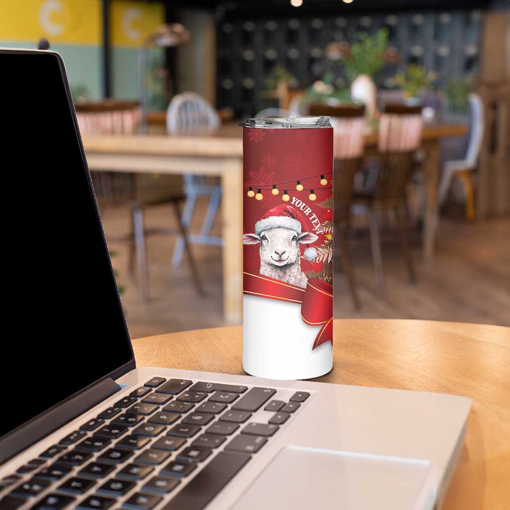 Personalized New Zealand Sheep Christmas Skinny Tumbler Hipi Meri Kirihimete Silver Fern Xmas Tree - Polynesian Pride