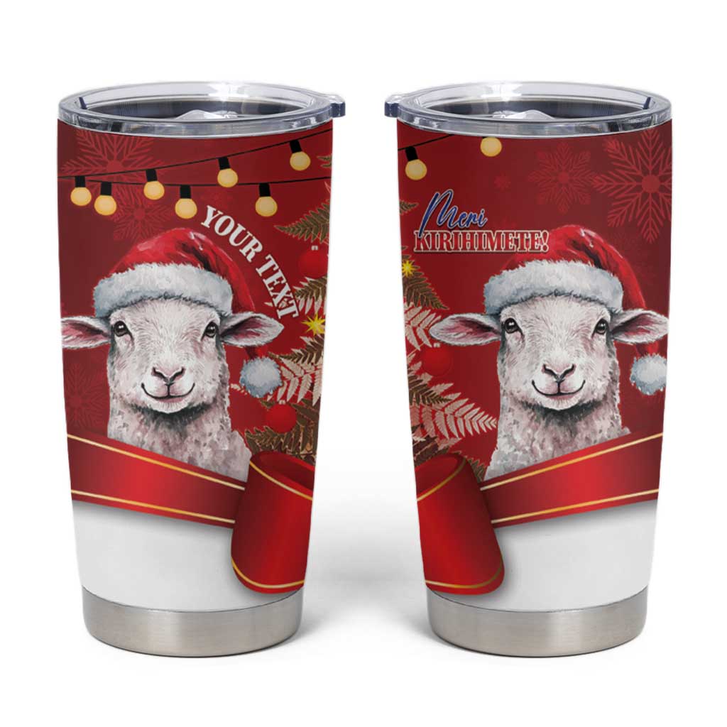 Personalized New Zealand Sheep Christmas Tumbler Cup Hipi Meri Kirihimete Silver Fern Xmas Tree - Polynesian Pride
