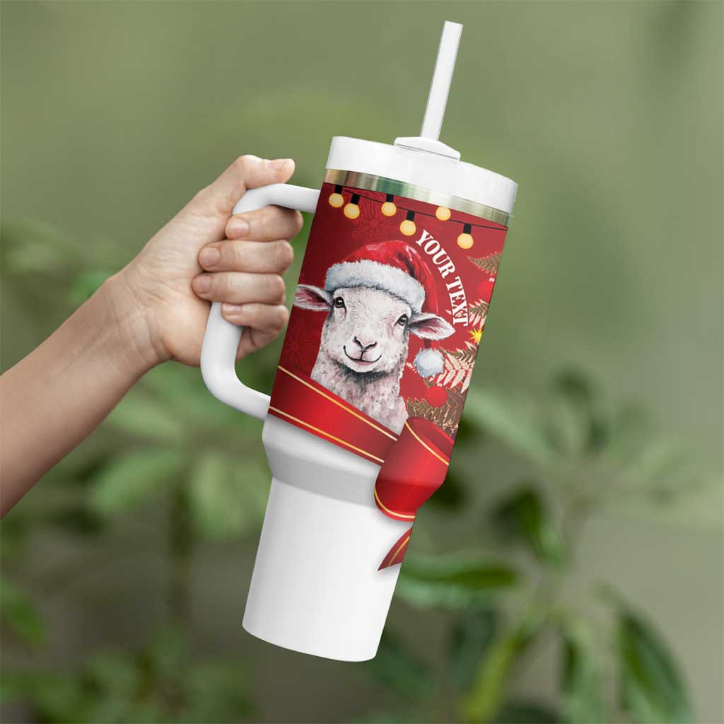 Personalized New Zealand Sheep Christmas Tumbler With Handle Hipi Meri Kirihimete Silver Fern Xmas Tree - Polynesian Pride