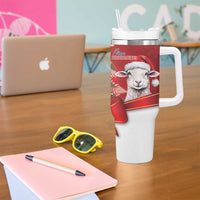 Personalized New Zealand Sheep Christmas Tumbler With Handle Hipi Meri Kirihimete Silver Fern Xmas Tree - Polynesian Pride