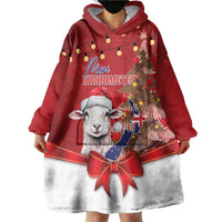 Personalized New Zealand Sheep Christmas Wearable Blanket Hoodie Hipi Meri Kirihimete Silver Fern Xmas Tree - Polynesian Pride
