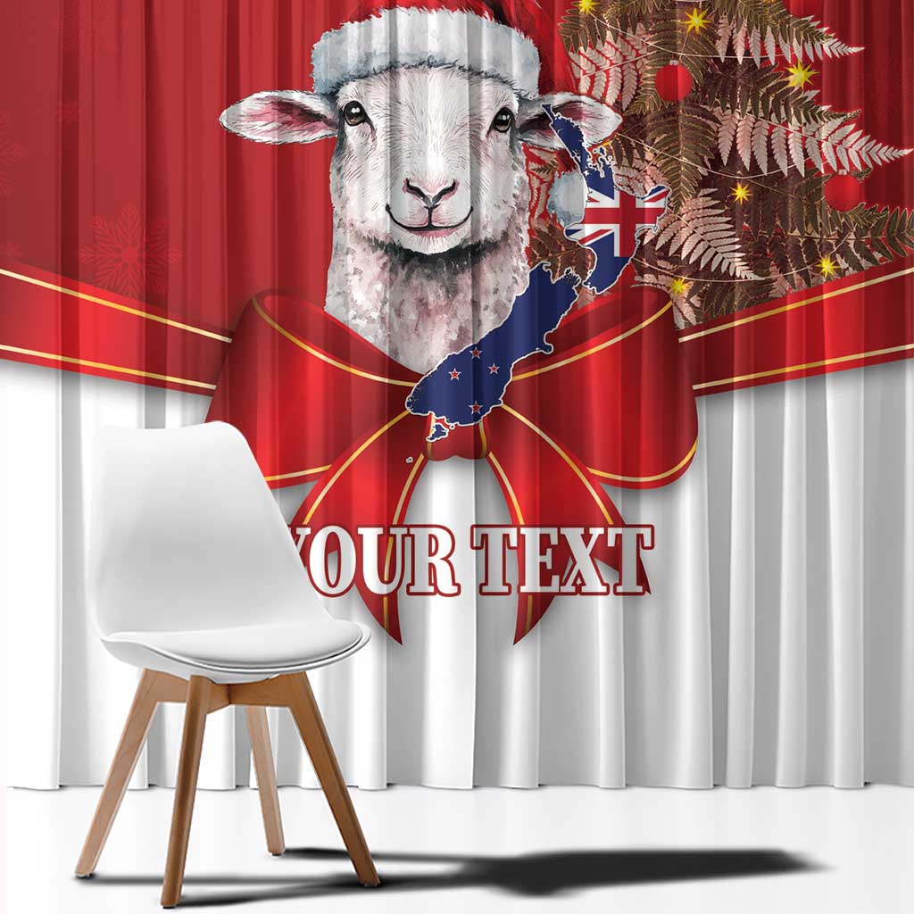 Personalized New Zealand Sheep Christmas Window Curtain Hipi Meri Kirihimete Silver Fern Xmas Tree - Polynesian Pride