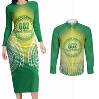 Cook Islands 682 Couples Matching Long Sleeve Bodycon Dress and Long Sleeve Button Shirt Kuki 'Airani Area Code Proud