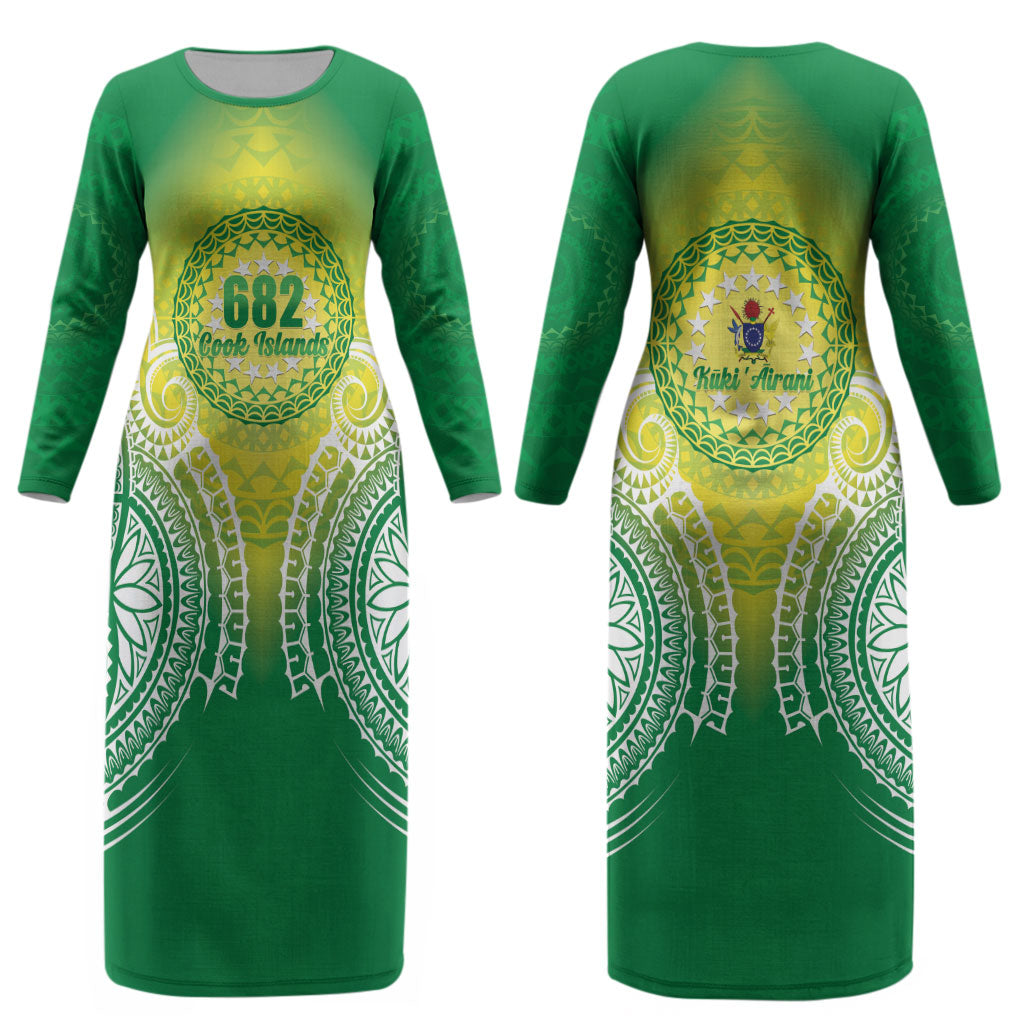 Cook Islands 682 Couples Matching Long Sleeve Bodycon Dress and Long Sleeve Button Shirt Kuki 'Airani Area Code Proud