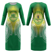 Cook Islands 682 Couples Matching Long Sleeve Bodycon Dress and Long Sleeve Button Shirt Kuki 'Airani Area Code Proud