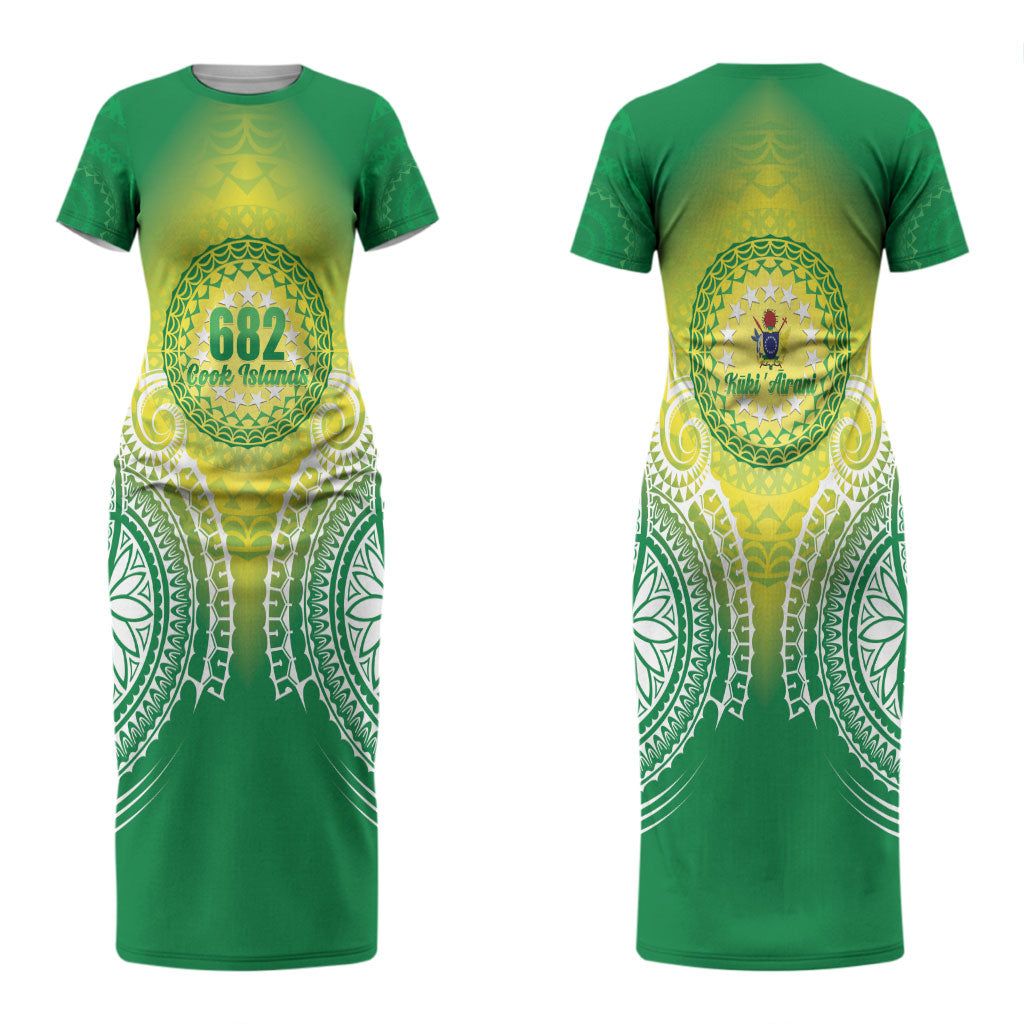 Cook Islands 682 Couples Matching Short Sleeve Bodycon Dress and Long Sleeve Button Shirt Kuki 'Airani Area Code Proud