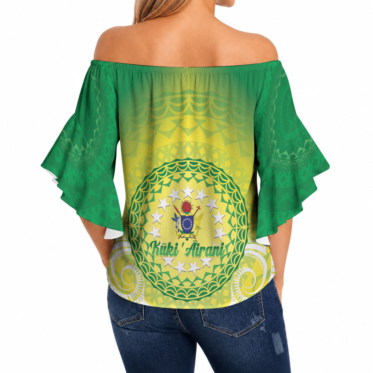 Cook Islands 682 Off Shoulder Wrap Waist Top Kuki 'Airani Area Code Proud
