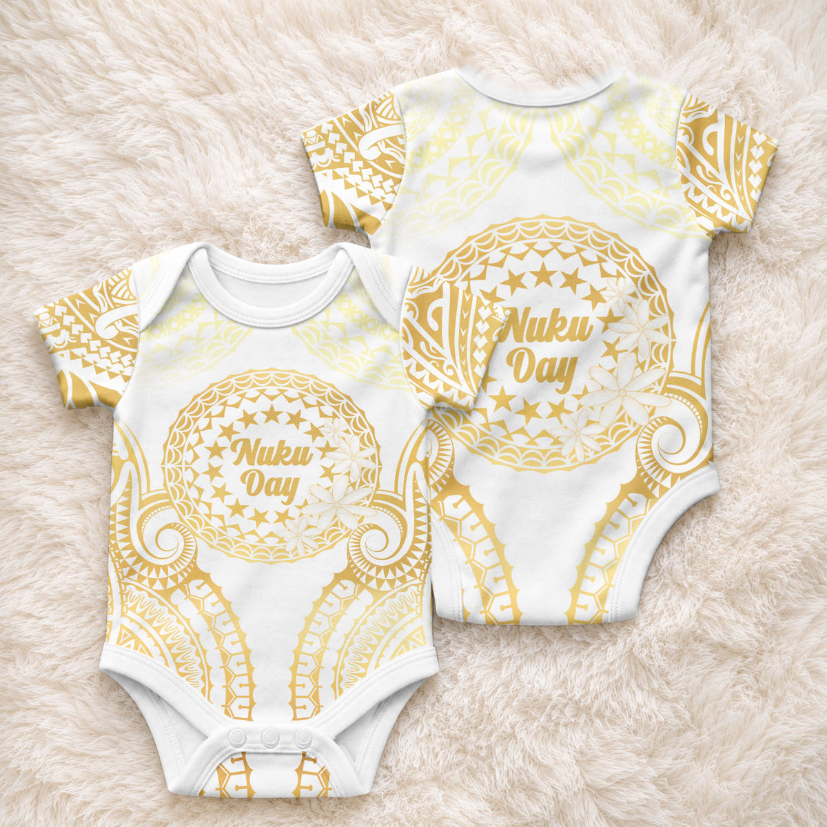 Cook Islands Gospel Day Baby Onesie Happy Nuku Day Tiare Maori Gold