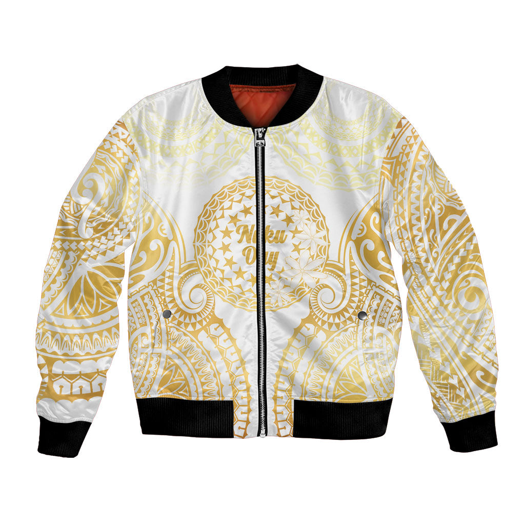 Cook Islands Gospel Day Bomber Jacket Happy Nuku Day Tiare Maori Gold