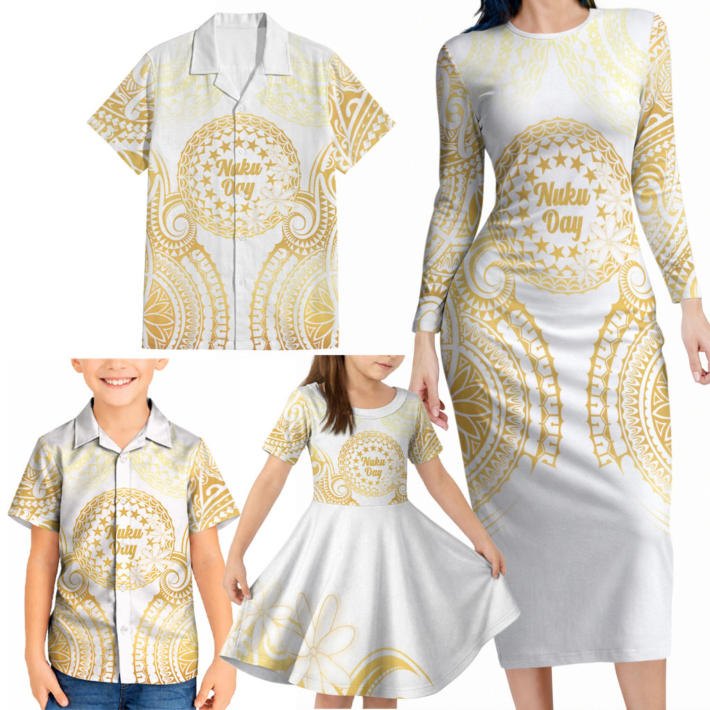 Cook Islands Gospel Day Family Matching Long Sleeve Bodycon Dress and Hawaiian Shirt Happy Nuku Day Tiare Maori Gold