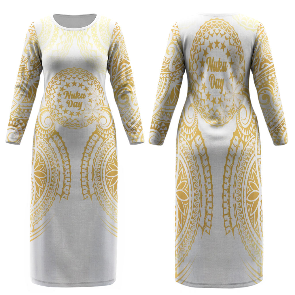Cook Islands Gospel Day Family Matching Long Sleeve Bodycon Dress and Hawaiian Shirt Happy Nuku Day Tiare Maori Gold