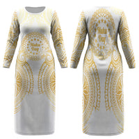 Cook Islands Gospel Day Family Matching Long Sleeve Bodycon Dress and Hawaiian Shirt Happy Nuku Day Tiare Maori Gold