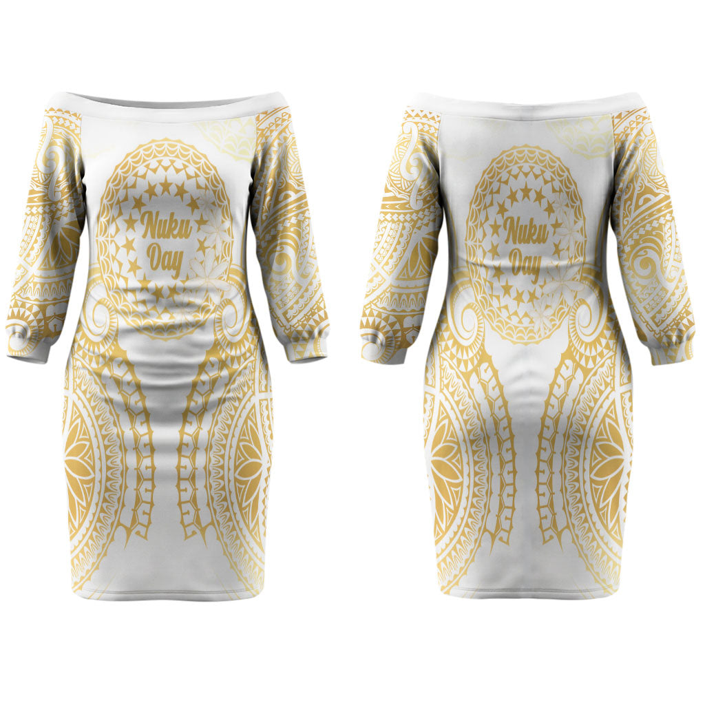 Cook Islands Gospel Day Family Matching Off The Shoulder Long Sleeve Dress and Hawaiian Shirt Happy Nuku Day Tiare Maori Gold