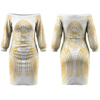 Cook Islands Gospel Day Family Matching Off The Shoulder Long Sleeve Dress and Hawaiian Shirt Happy Nuku Day Tiare Maori Gold